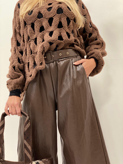 Koženkové kalhoty s páskem