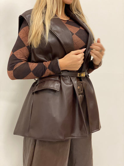 Koženková vesta s páskem