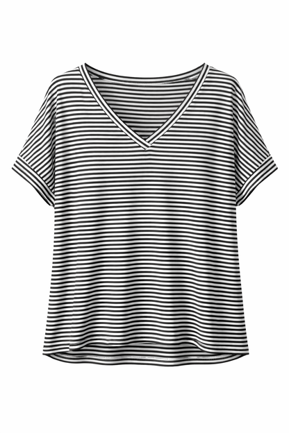 Pruhované tričko s výstřihem do V